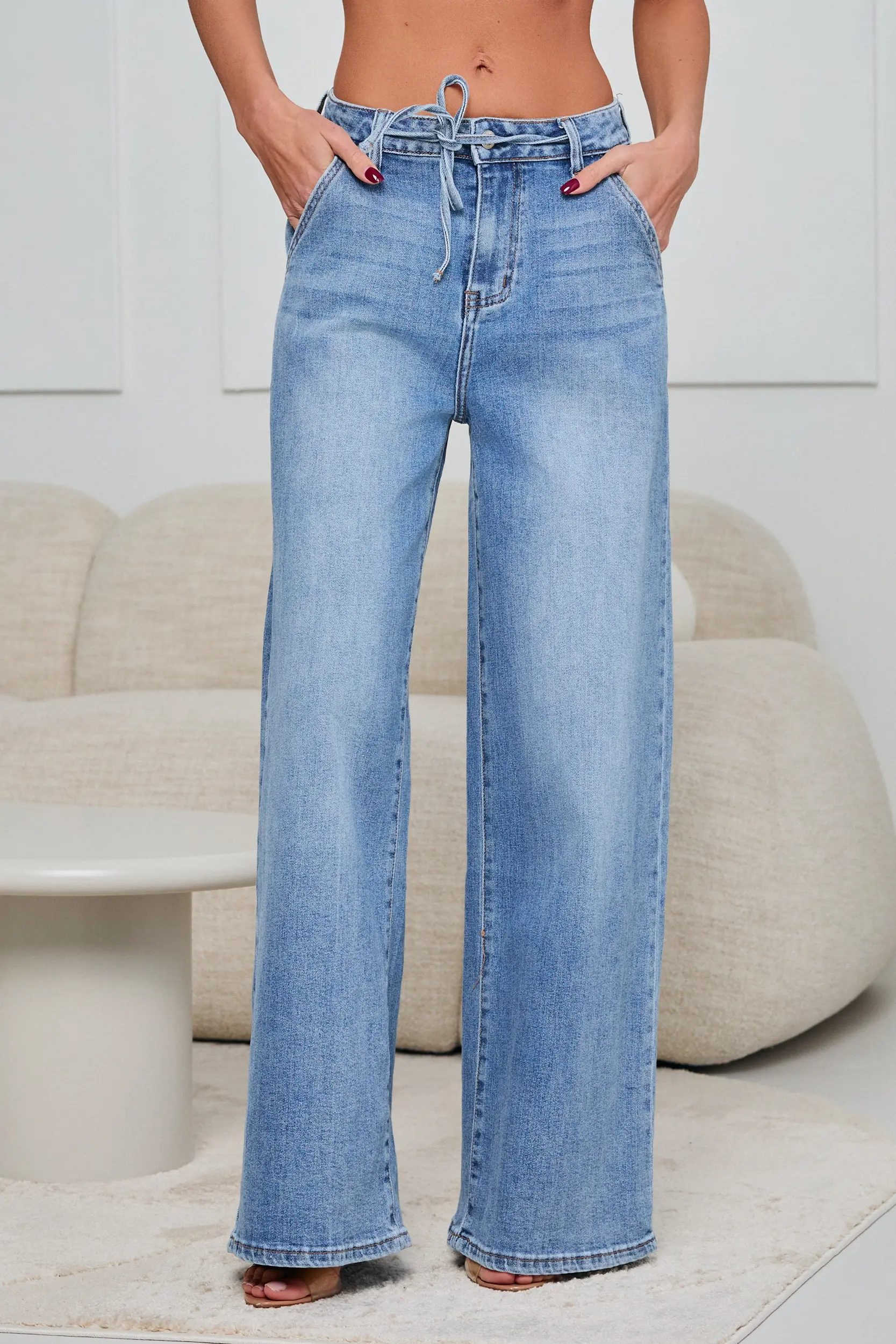 JEANSY WIDE LEG Z WIĄZANIEM W PASIE