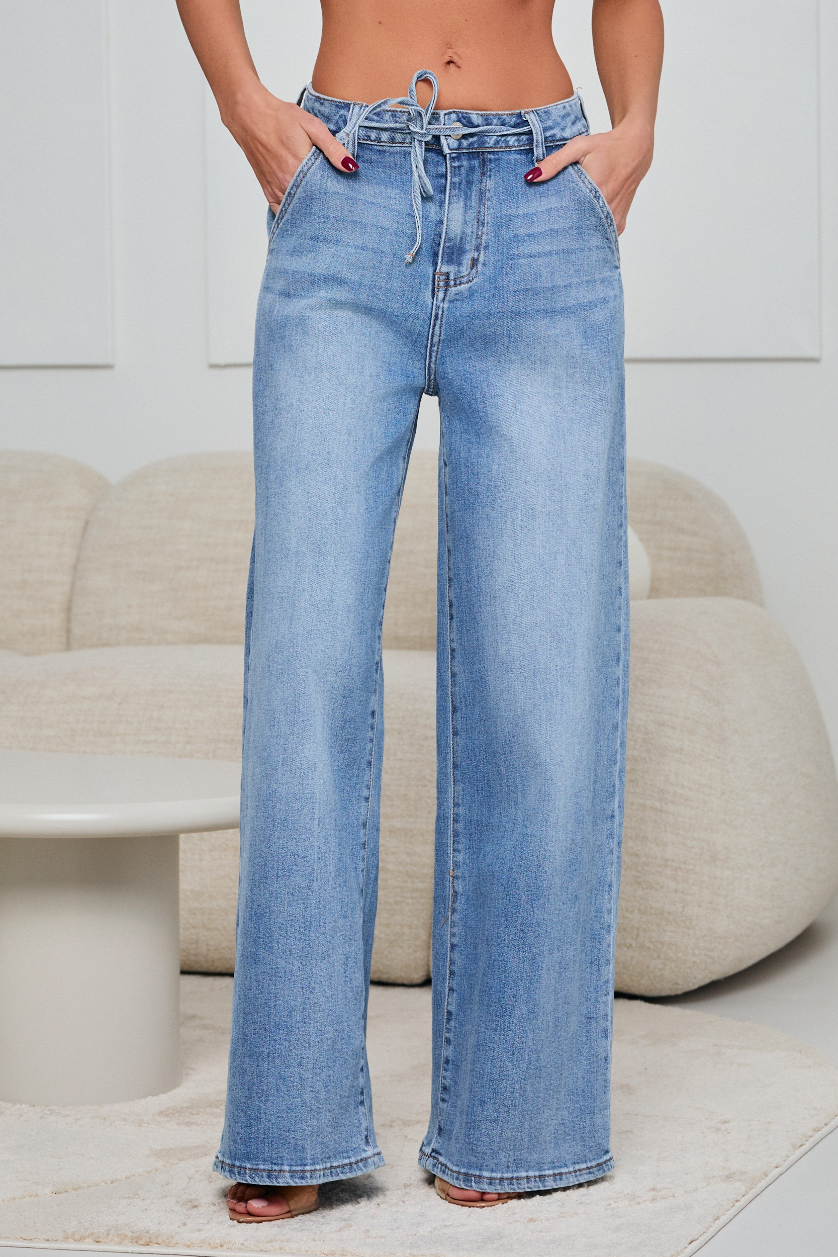 JEANSY WIDE LEG Z WIĄZANIEM W PASIE