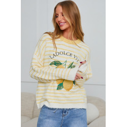 PASTELOWY SWETER W PASKI Z CYTRYNAMI