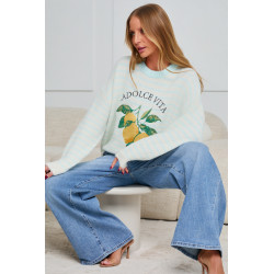 PASTELOWY SWETER W PASKI Z CYTRYNAMI