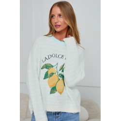 PASTELOWY SWETER W PASKI Z CYTRYNAMI