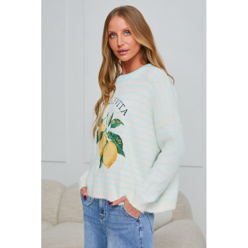 PASTELOWY SWETER W PASKI Z CYTRYNAMI