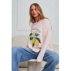 PASTELOWY SWETER W PASKI Z CYTRYNAMI