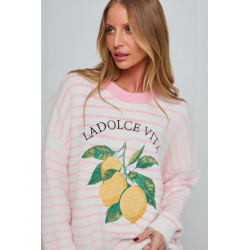 PASTELOWY SWETER W PASKI Z CYTRYNAMI