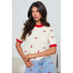 SWETER Z KRÓTKIM RĘKAWEM  W WISIENKI