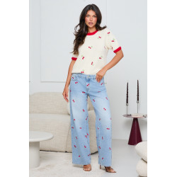 SWETER Z KRÓTKIM RĘKAWEM  W WISIENKI