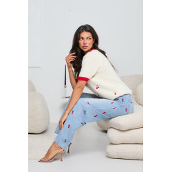 JEANSY WIDE LEG Z HAFTEM W WIŚNIE