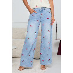 JEANSY WIDE LEG Z HAFTEM W WIŚNIE