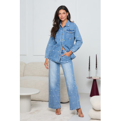 JEANSOWA KURTKA OVERSIZE  Z HAFTEM W KWIATY