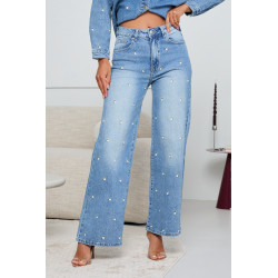 JEANSY Z PROSTĄ NOGAWKĄ I HAFTEM W KWIATY