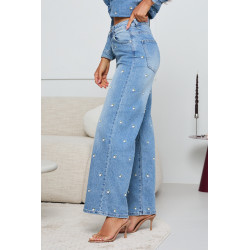 JEANSY Z PROSTĄ NOGAWKĄ I HAFTEM W KWIATY