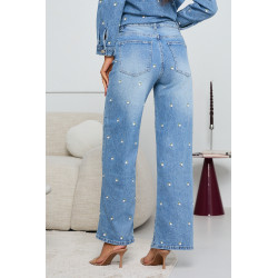 JEANSY Z PROSTĄ NOGAWKĄ I HAFTEM W KWIATY
