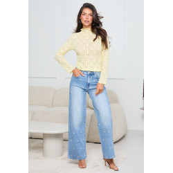 BLUZKA Z AŻUROWEJ KORONKI Z WYSOKIM KOŁNIERZEM