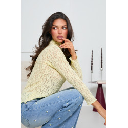 BLUZKA Z AŻUROWEJ KORONKI Z WYSOKIM KOŁNIERZEM