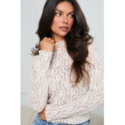 BLUZKA Z AŻUROWEJ KORONKI Z WYSOKIM KOŁNIERZEM