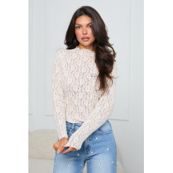 BLUZKA Z AŻUROWEJ KORONKI Z WYSOKIM KOŁNIERZEM