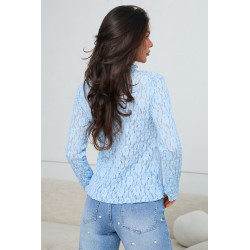 BLUZKA Z AŻUROWEJ KORONKI Z WYSOKIM KOŁNIERZEM