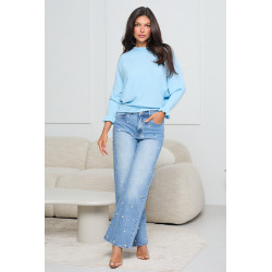 SWETER O KIMONOWYM KROJU Z FALBANIASTYM MANKIETEM