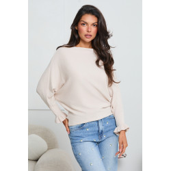 SWETER O KIMONOWYM KROJU Z FALBANIASTYM MANKIETEM