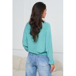 SWETER O KIMONOWYM KROJU Z FALBANIASTYM MANKIETEM