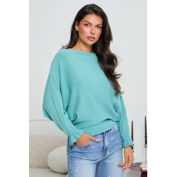 SWETER O KIMONOWYM KROJU Z FALBANIASTYM MANKIETEM