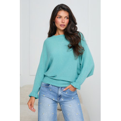 SWETER O KIMONOWYM KROJU Z FALBANIASTYM MANKIETEM