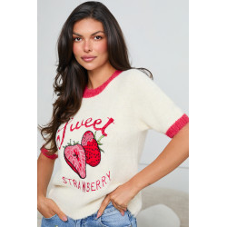 DZIANINOWY SWETER Z TRUSKAWKAMI