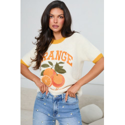 DZIANINOWY SWETER Z MOTYWEM POMARAŃCZY