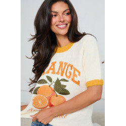 DZIANINOWY SWETER Z MOTYWEM POMARAŃCZY