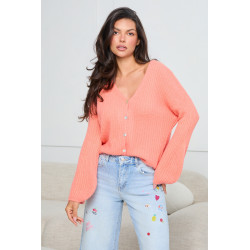 PRĄŻKOWANY KARDIGAN Z ROZSZERZANYMI MANKIETAMI