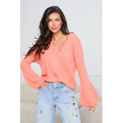 PRĄŻKOWANY KARDIGAN Z ROZSZERZANYMI MANKIETAMI