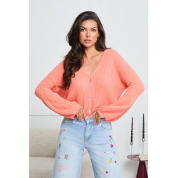 PRĄŻKOWANY KARDIGAN Z ROZSZERZANYMI MANKIETAMI