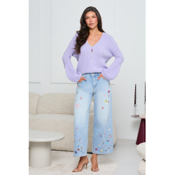 PRĄŻKOWANY KARDIGAN Z ROZSZERZANYMI MANKIETAMI