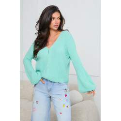 PRĄŻKOWANY KARDIGAN Z ROZSZERZANYMI MANKIETAMI