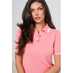 WARKOCZOWY SWETER POLO Z KRÓTKIM RĘKAWEM