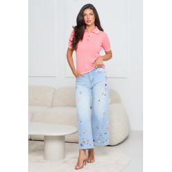 WARKOCZOWY SWETER POLO Z KRÓTKIM RĘKAWEM