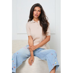 WARKOCZOWY SWETER POLO Z KRÓTKIM RĘKAWEM