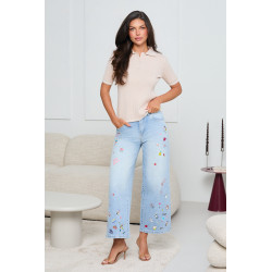 WARKOCZOWY SWETER POLO Z KRÓTKIM RĘKAWEM