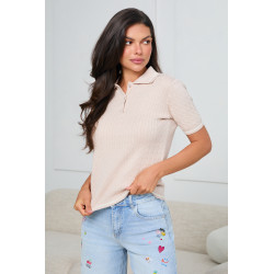 WARKOCZOWY SWETER POLO Z KRÓTKIM RĘKAWEM