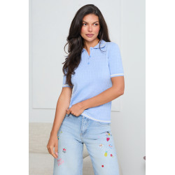 WARKOCZOWY SWETER POLO Z KRÓTKIM RĘKAWEM