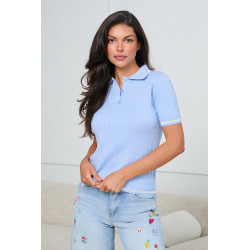 WARKOCZOWY SWETER POLO Z KRÓTKIM RĘKAWEM