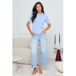 WARKOCZOWY SWETER POLO Z KRÓTKIM RĘKAWEM