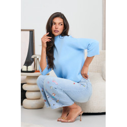 DZIANINOWY SWETER Z PÓŁGOLFEM I RĘKAWEM 3/4