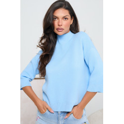 DZIANINOWY SWETER Z PÓŁGOLFEM I RĘKAWEM 3/4