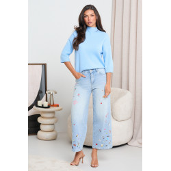 DZIANINOWY SWETER Z PÓŁGOLFEM I RĘKAWEM 3/4