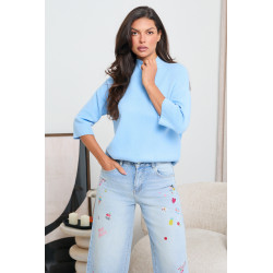 DZIANINOWY SWETER Z PÓŁGOLFEM I RĘKAWEM 3/4