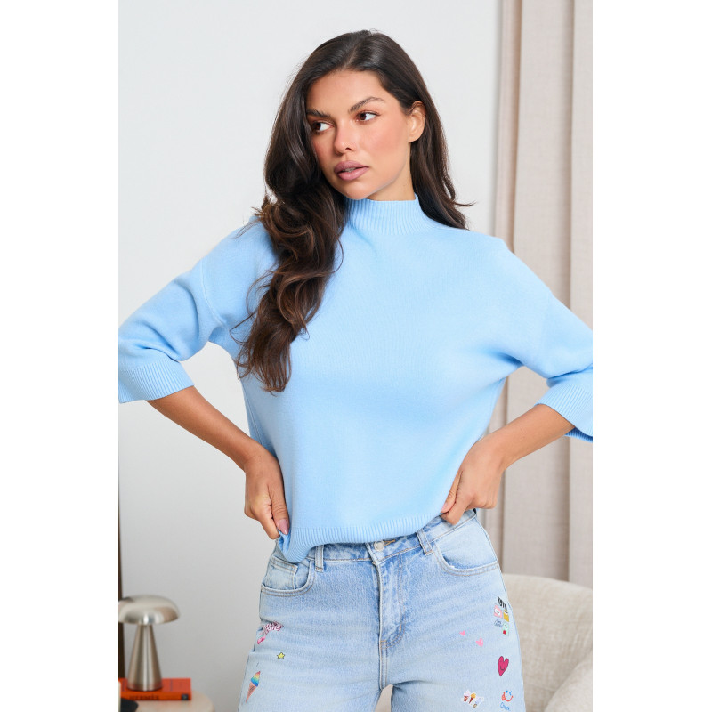 DZIANINOWY SWETER Z PÓŁGOLFEM I RĘKAWEM 3/4