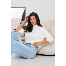 DZIANINOWY SWETER Z PÓŁGOLFEM I RĘKAWEM 3/4