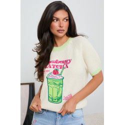 SWETER Z KONTRASTOWYMI ŚCIĄGACZAMI I HAFTEM MATCHA