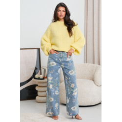 JEANSY STRAIGHT LEG Z WYSOKIM STANEM I KWIATOWYM PRINTEM